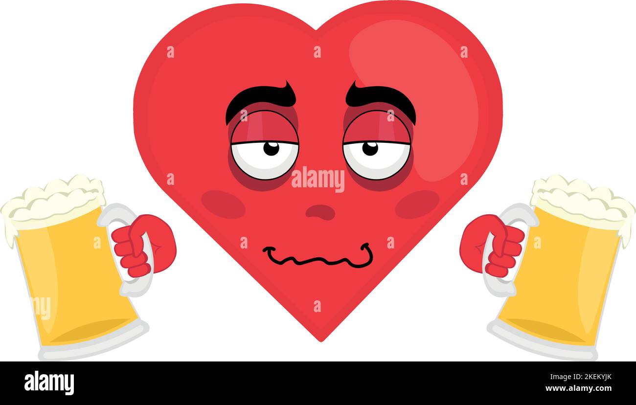 vector cartoon character illustration of a drunk heart with beers in their hands Stock Vector