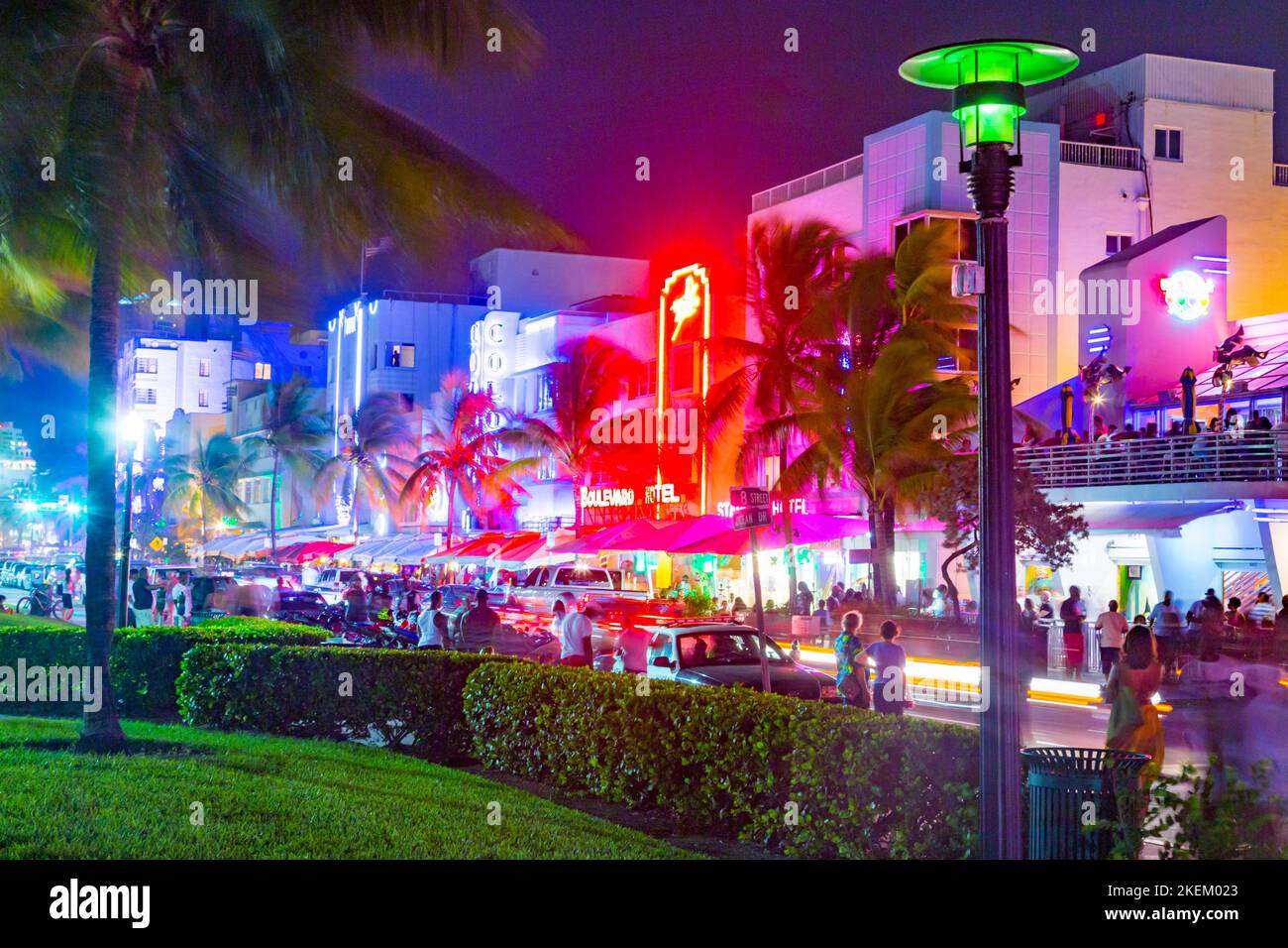MIAMI, USA Aug 30, 2014 View along Ocean Drive along South Beach