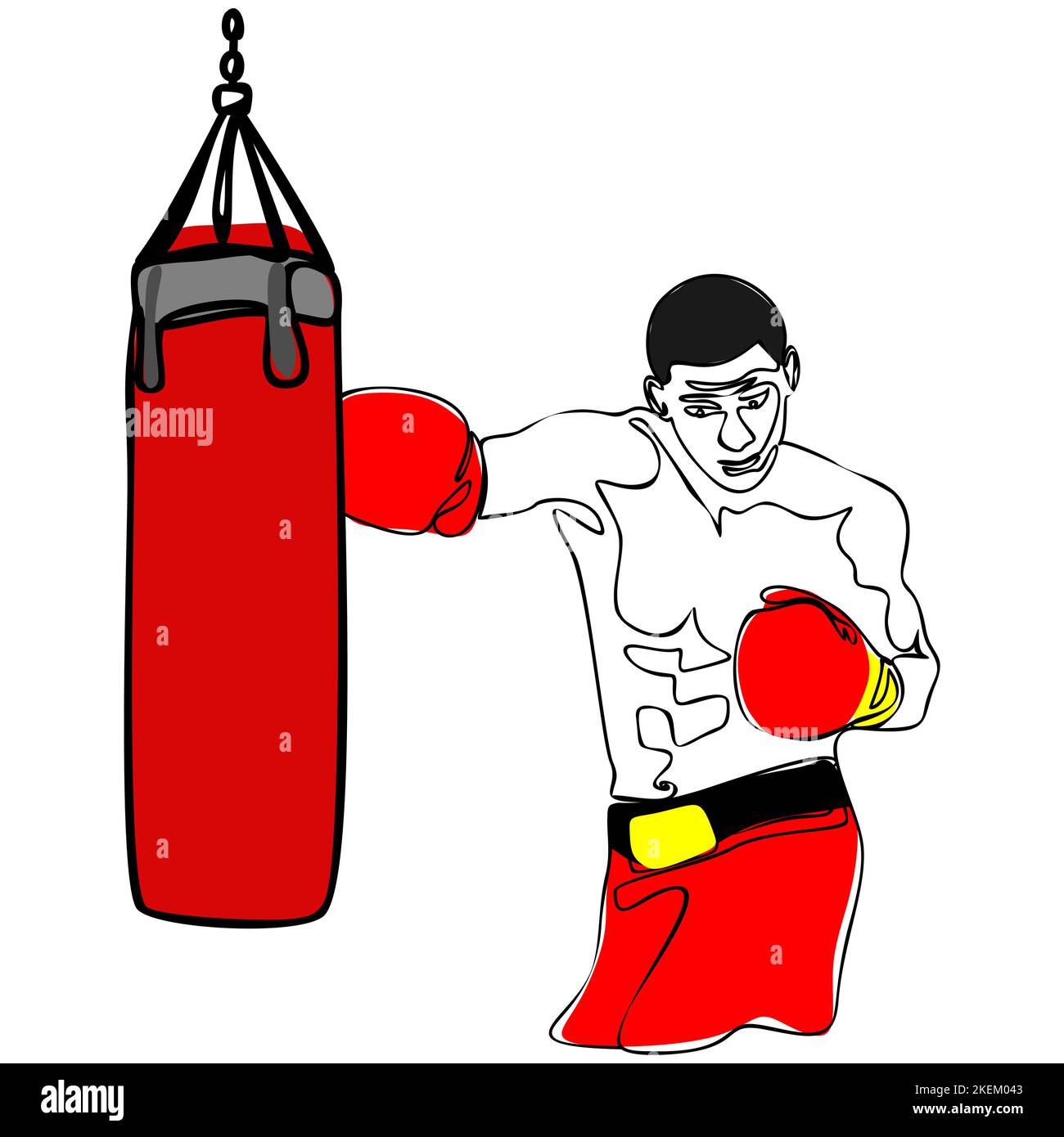 Male boxer boxing in punching bag vector illustration Stock Vector