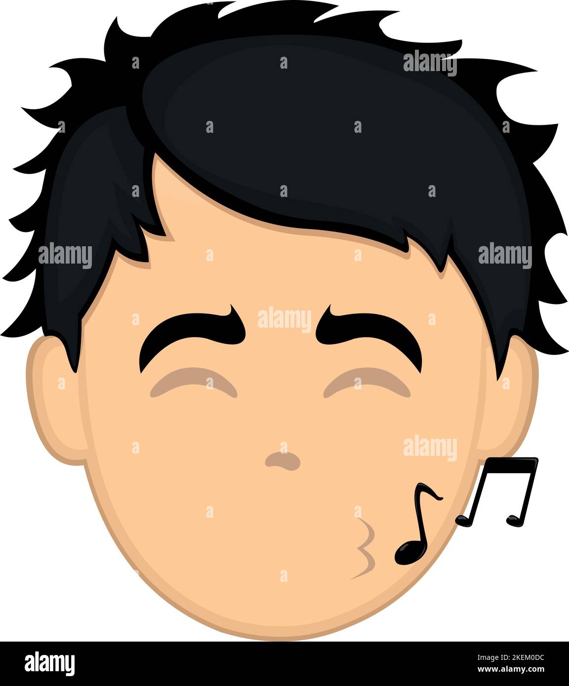 vector illustration of a cartoon man face whistling with music notes coming out of his lips Stock Vector