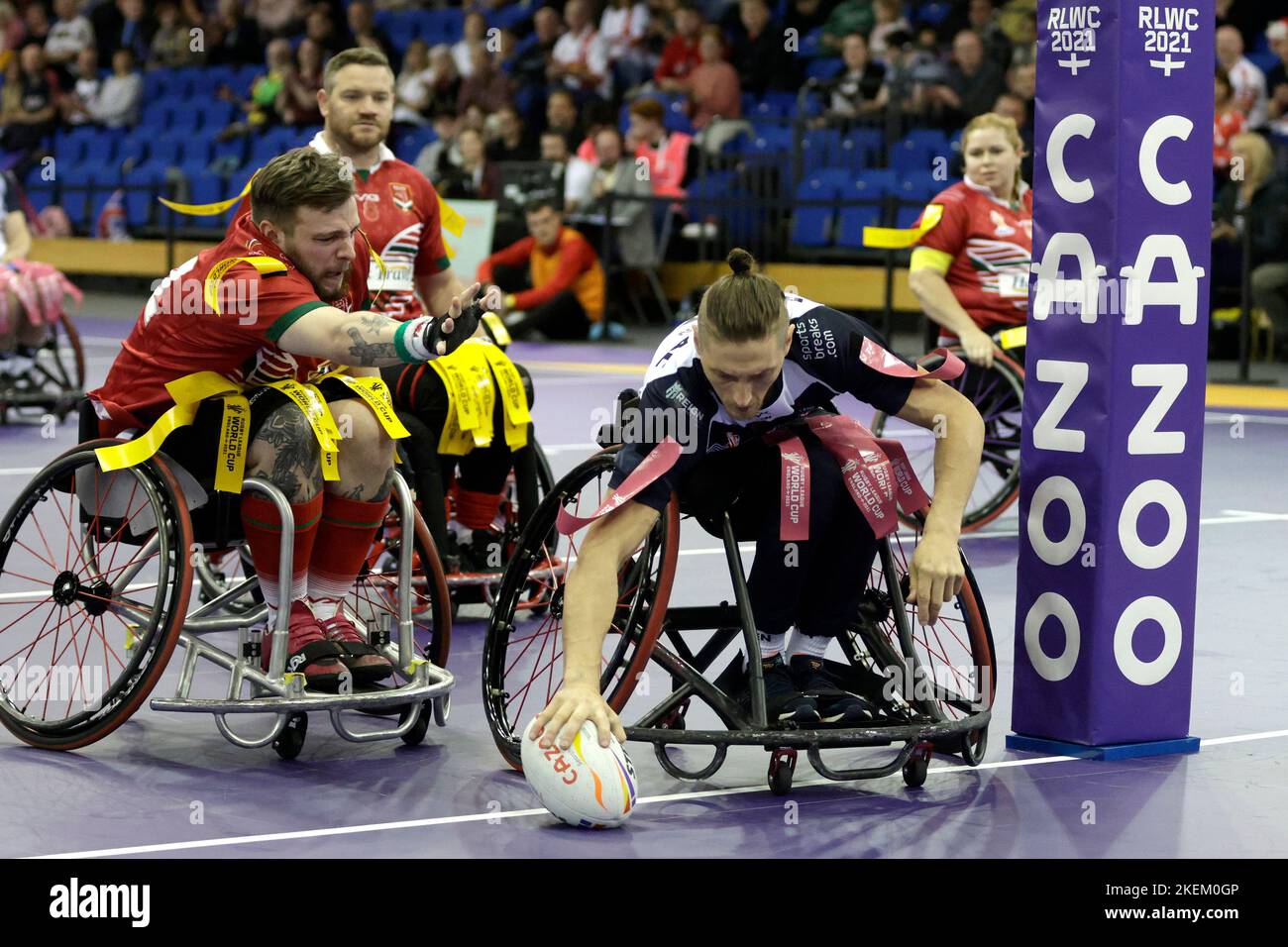 England's Jack Brown scores a try during the Wheelchair Rugby League