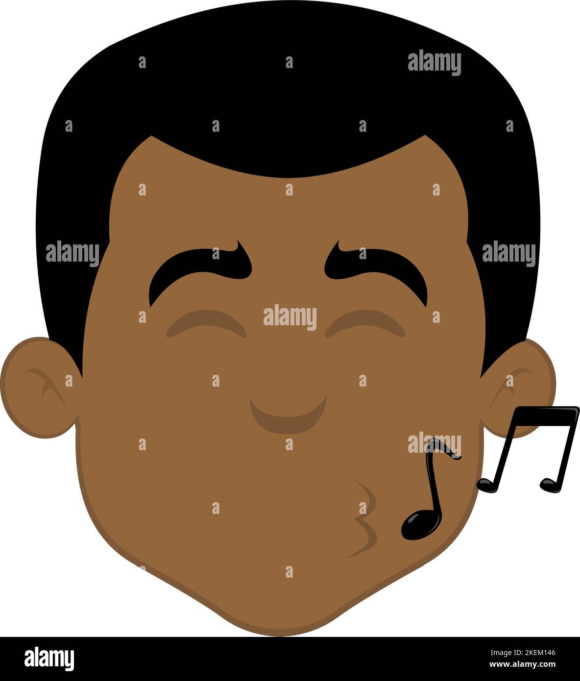 Vector illustration of a cartoon man face whistling with musical notes Stock Vector