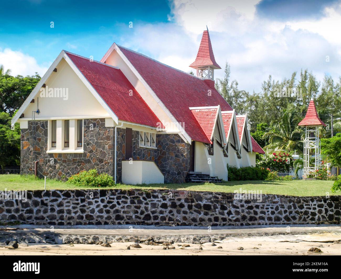 Chapel Notre Dame Auxiliatrice with bell tower at cap Malheureux in