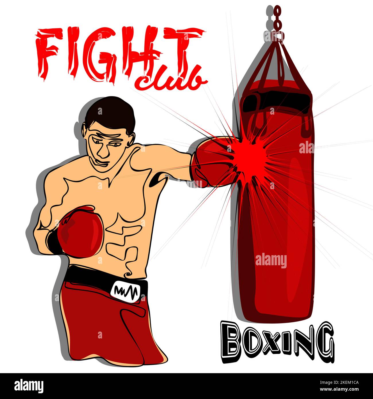 Male boxer boxing in punching bag. boxer in red boxing gloves hits a