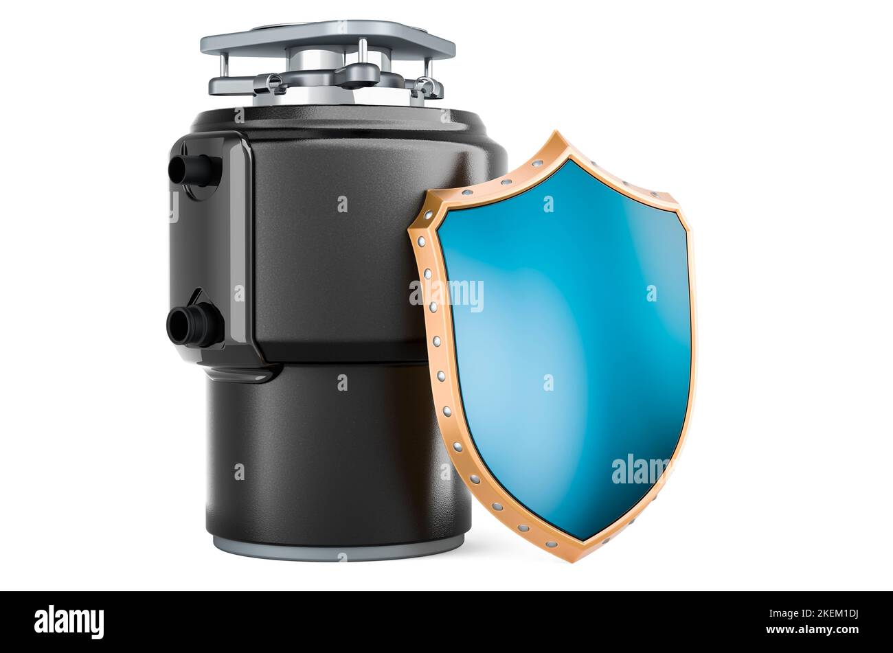 Garbage disposal unit with shield, 3D rendering isolated on white