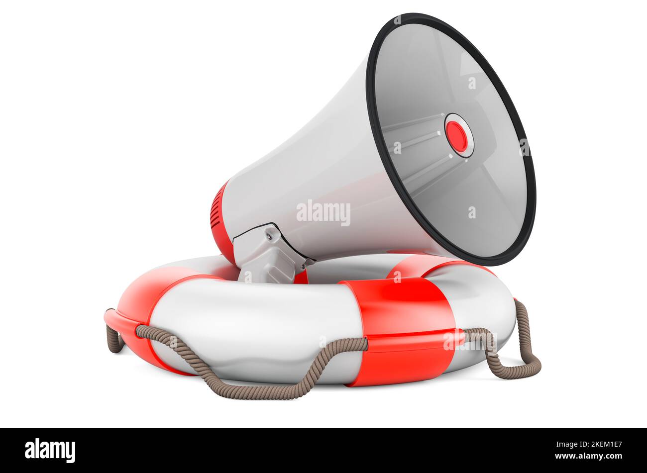 Megaphone with lifebelt, 3D rendering isolated on white background ...