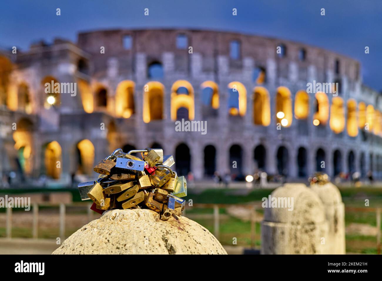 Rome Lazio Italy. Love padlocks at the Colosseum Stock Photo