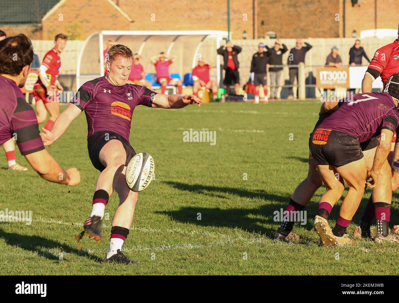 12.11.2022   Leicester, England. Rugby Union.                   James Stubbs in action for Lions during the National League 2 West, round 10, match played between Leicester Lions (31) and Redruth rfc (15) at Westleigh Park, Blaby, Leicester.  © Phil Hutchinson Stock Photo