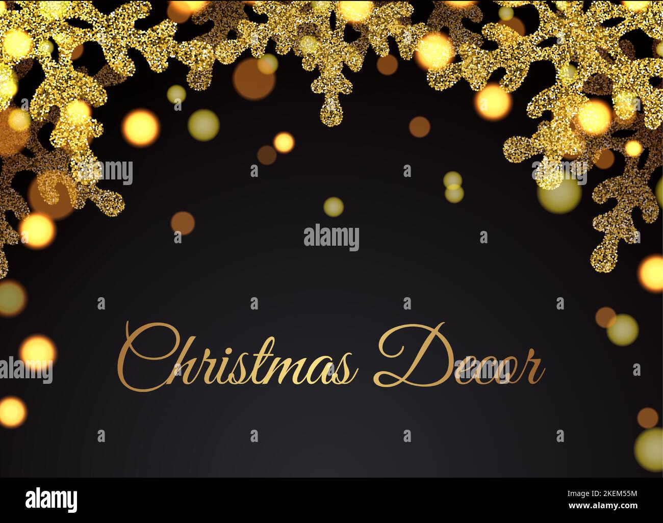 Christmas banner with golden snowflakes on top. Copy space center ...