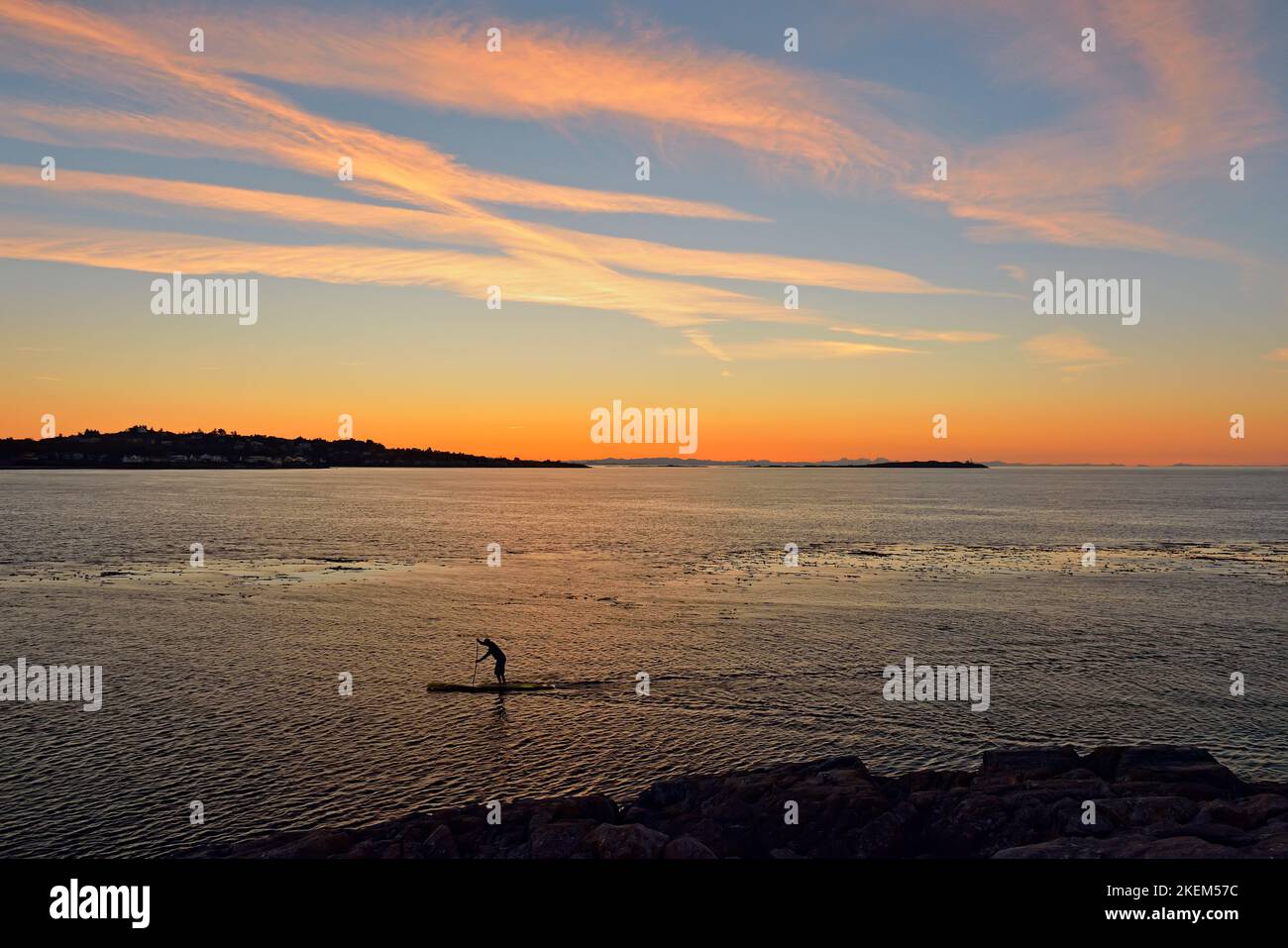 Sunrise with paddleboarder from Clover Point, Victoria, British ...
