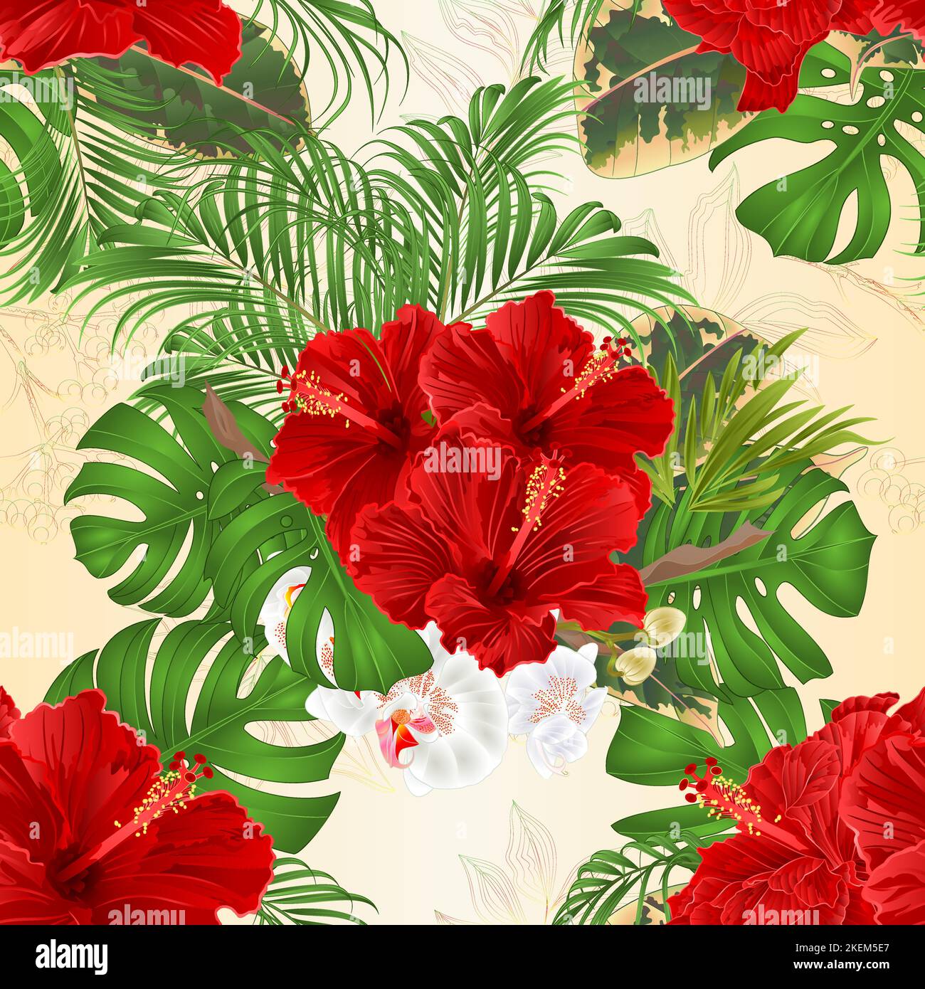 Seamless texture bouquet with tropical flowers floral arrangement, with ...