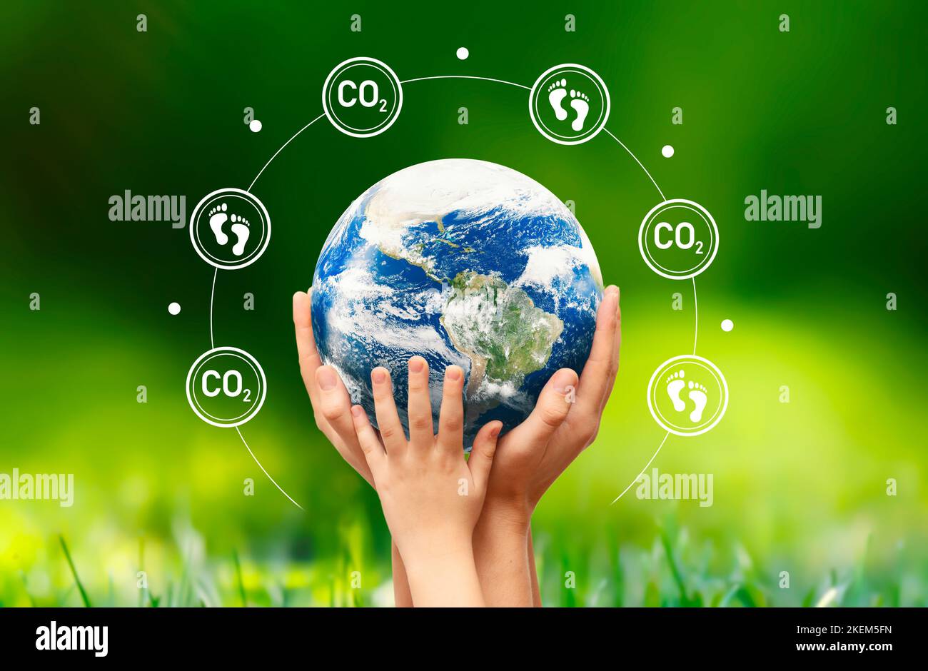 Carbon dioxide, CO2 emissions, carbon footprint concept. Elements furnished by NASA. Stock Photo