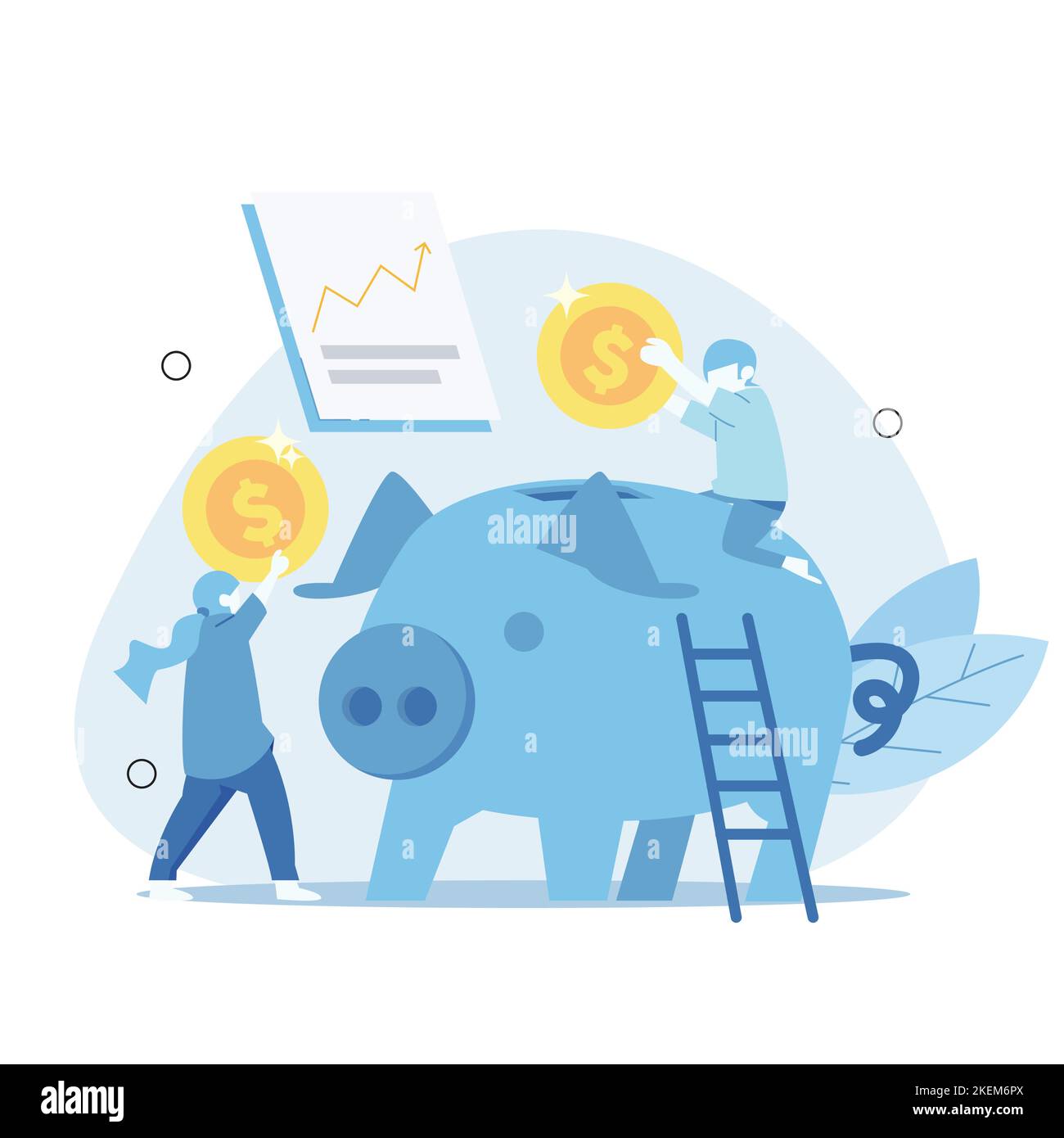 Family saving together. Two people who raise money together. The concept of saving, delaying desires, and setting priorities. flat cartoon vector illu Stock Vector