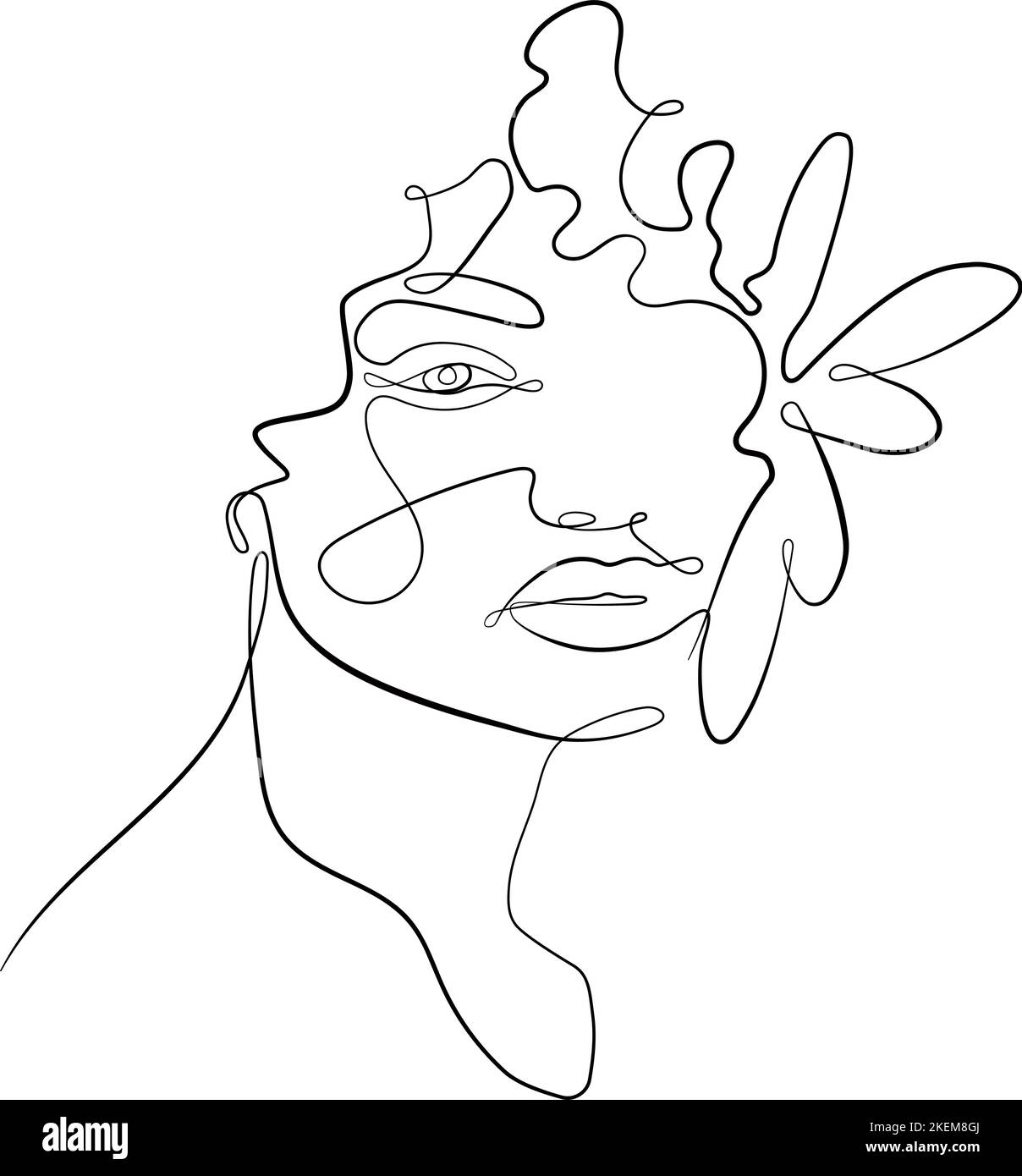 Female abstract face. Drawing of a female face in a minimalist line ...