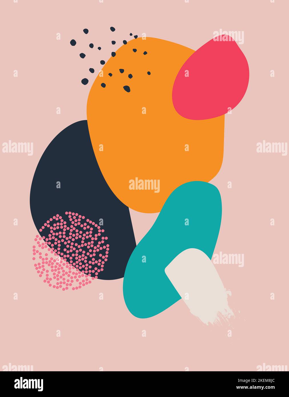 A set of hand-drawn various shapes and leaves, spots, dots and lines. Stock Vector
