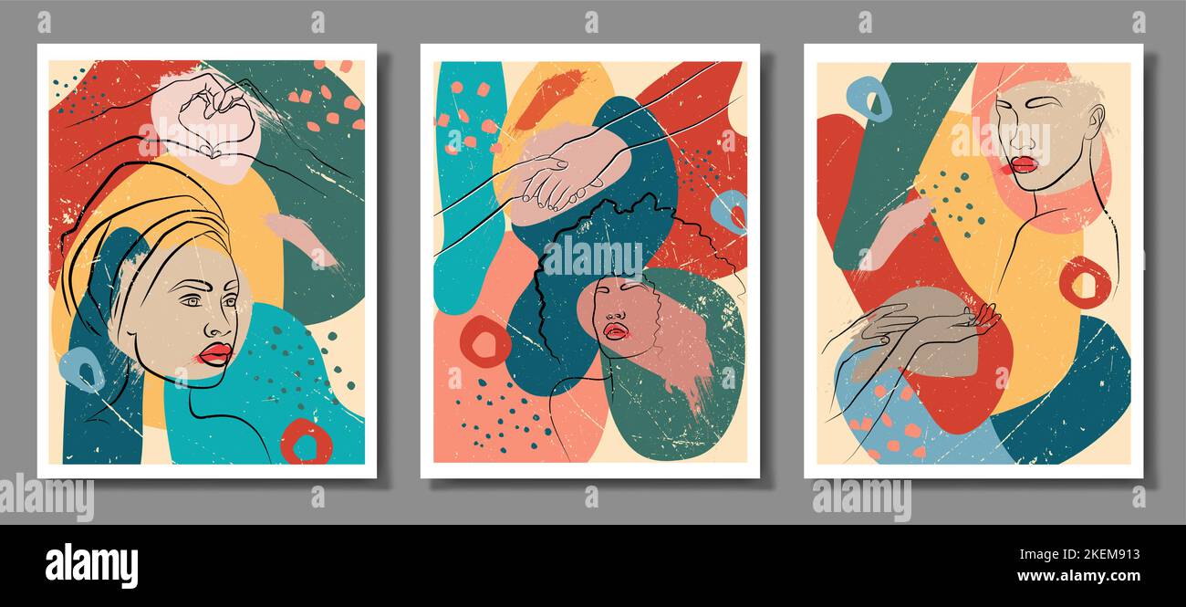 An abstraction set with a face and hands. Stock Vector