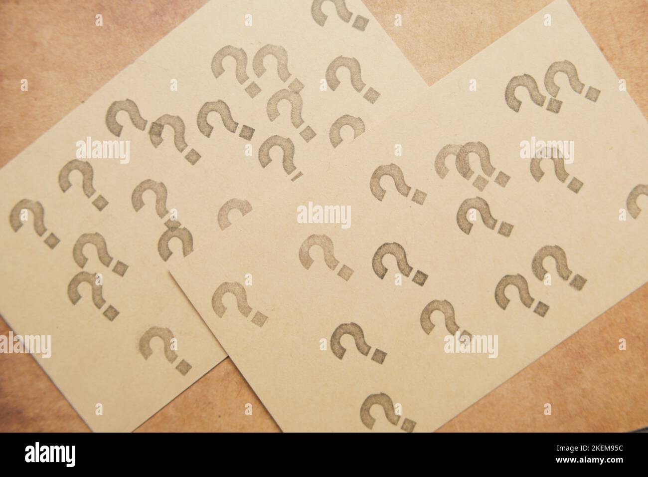 high angle view of many question marks on paper Stock Photo