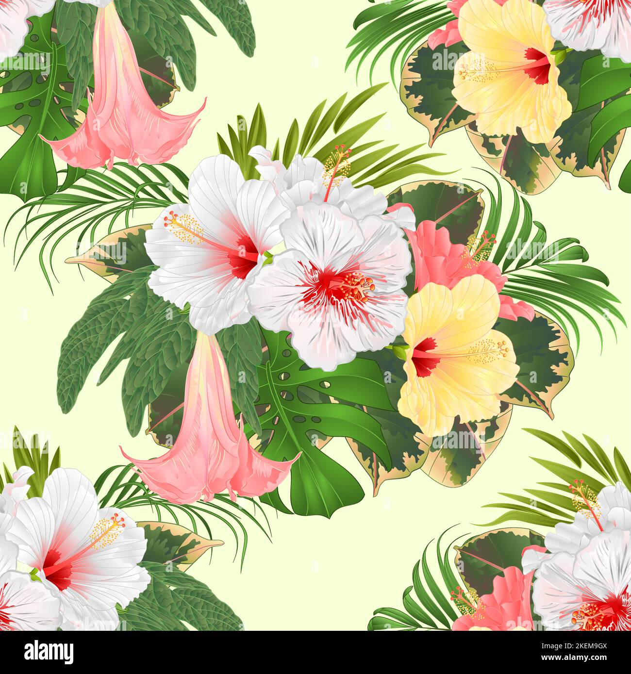 Seamless texture bouquet with tropical flowers floral arrangement, with ...