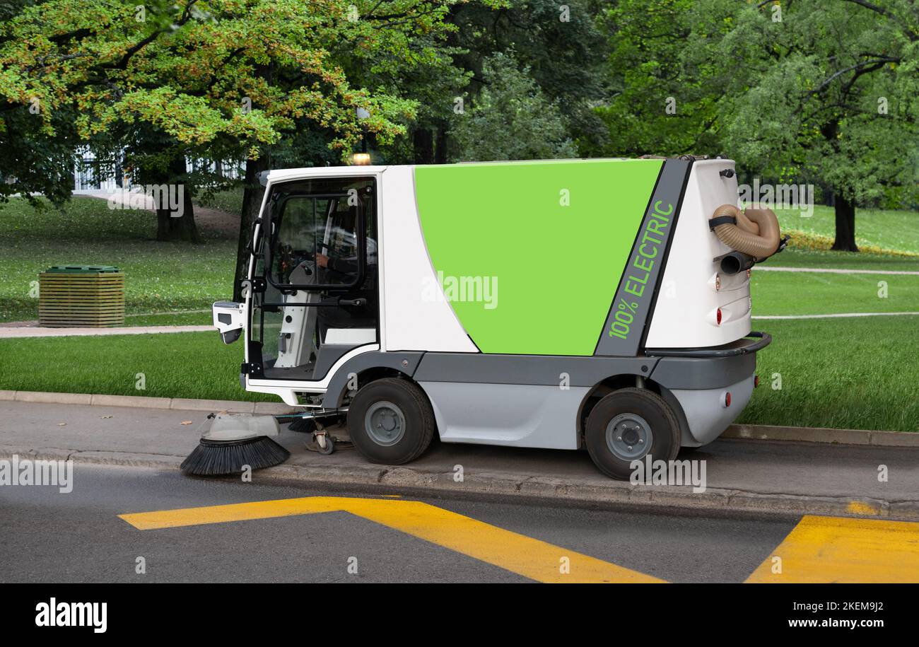 Full electric street vacuum cleaner sweeper machine Stock Photo