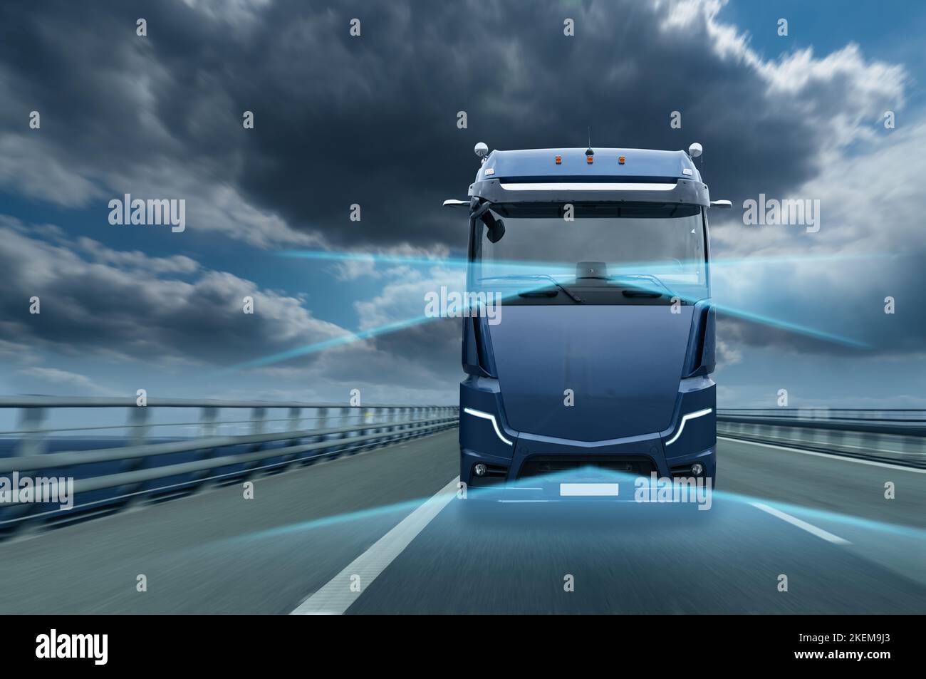 Machine vision system of an autonomous self driving truck. Stock Photo