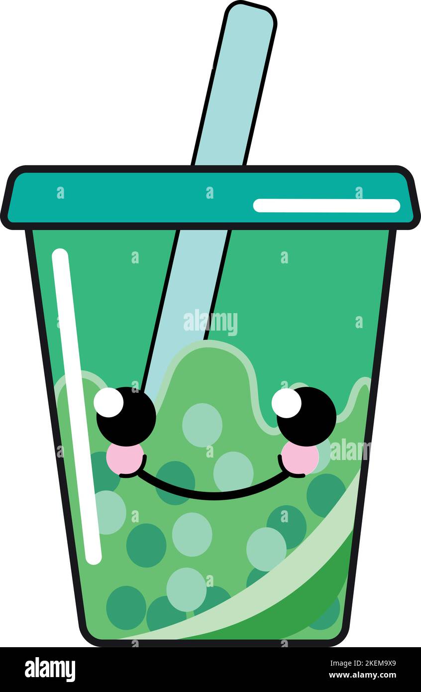 A happy cartoon drink cup with a straw and juice inside on a white