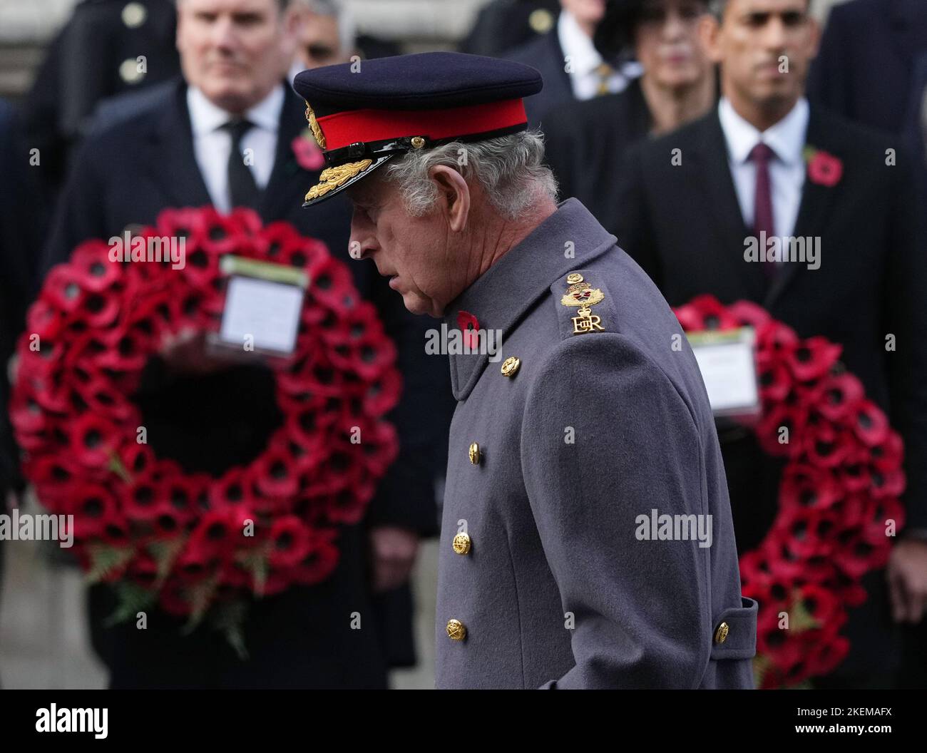 King Charles III during the Remembrance Sunday service at the Cenotaph ...