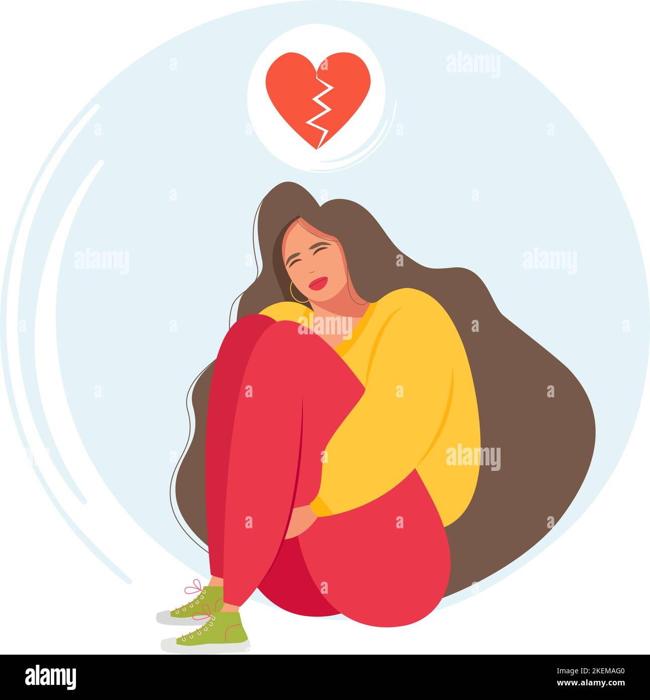 Upset girl broken heart sitting Stock Vector Images - Alamy