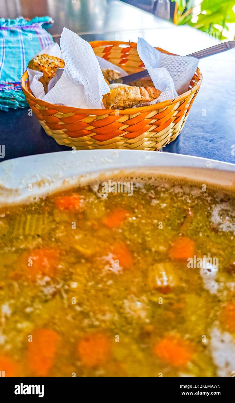 Lentil and carrot soup very nice and rustic in Zicatela Puerto Escondido Oaxaca Mexico Stock