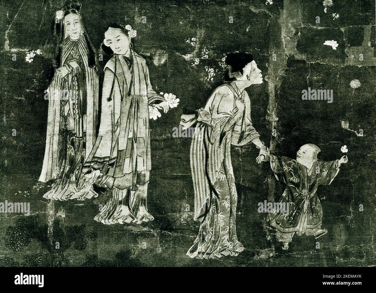 The 1910 image shows: “A group from a Chinese painting by Yuan Period [1271-1368] – after the original in the collection of Frau Diga Julia Wegener in Berlin.” Stock Photo
