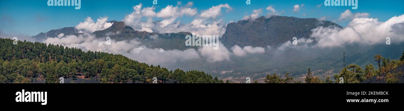 Spectacular panorama of Taburiente volcano and clouds Stock Photo