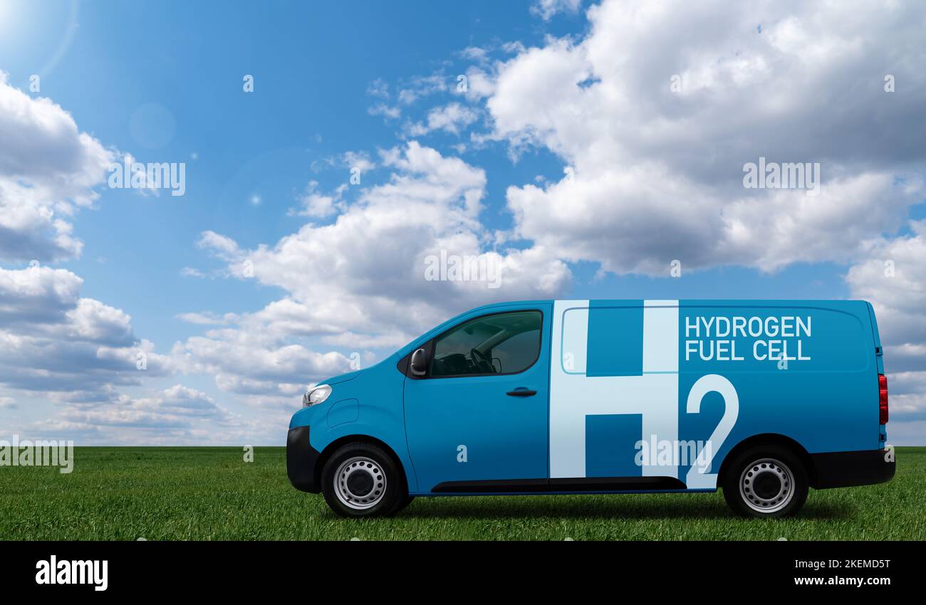 A hydrogen fuel cell delivery van concept. Clean transportation Stock