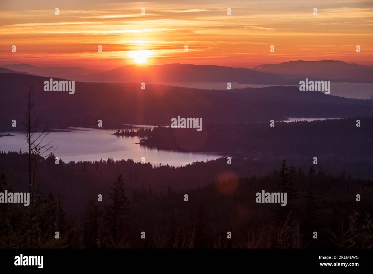 Sunset over Lake Whatcom from the Y Road Trail, Washington State, USA Stock Photo