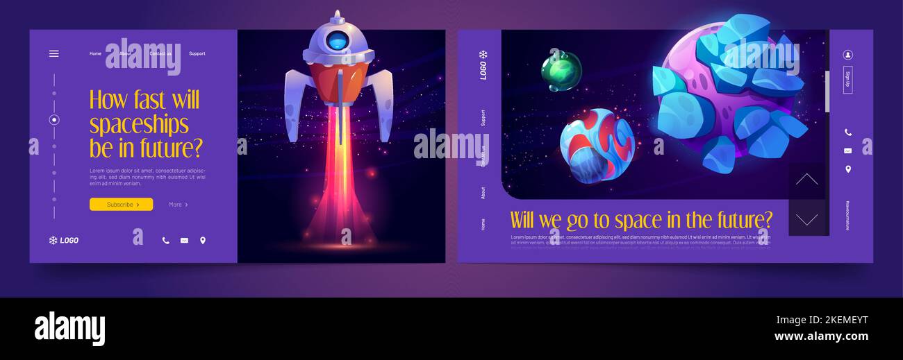 Set Of Space Exploring Landing Page Templates Cartoon Vector