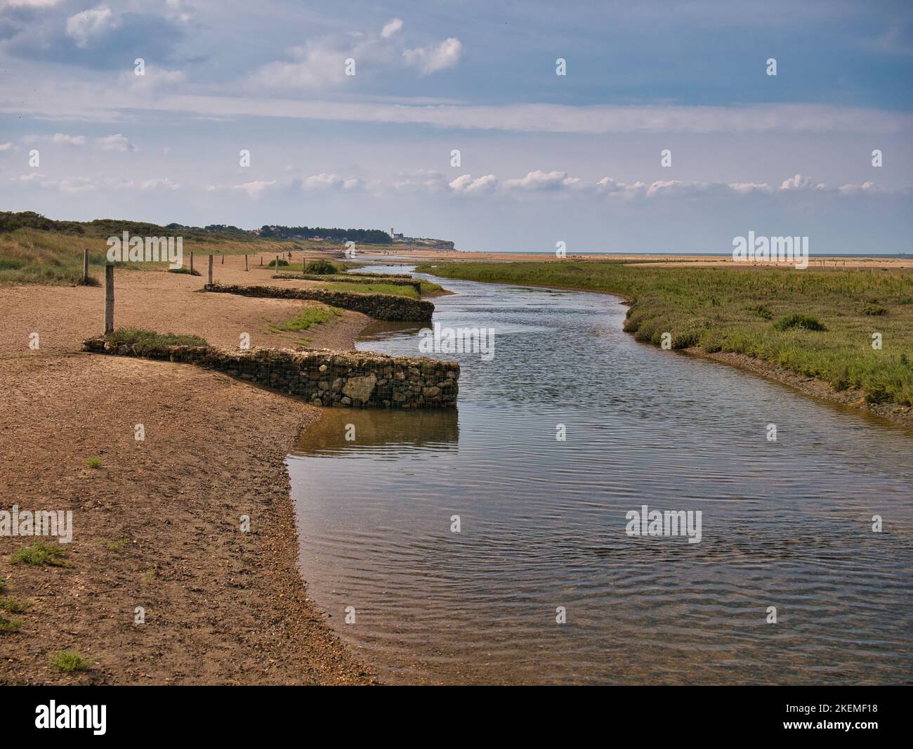 The North Norfolk coastal wetlands, in the east of the UK. Taken on a calm, sunny day in summer with a blue sky. Stock Photo