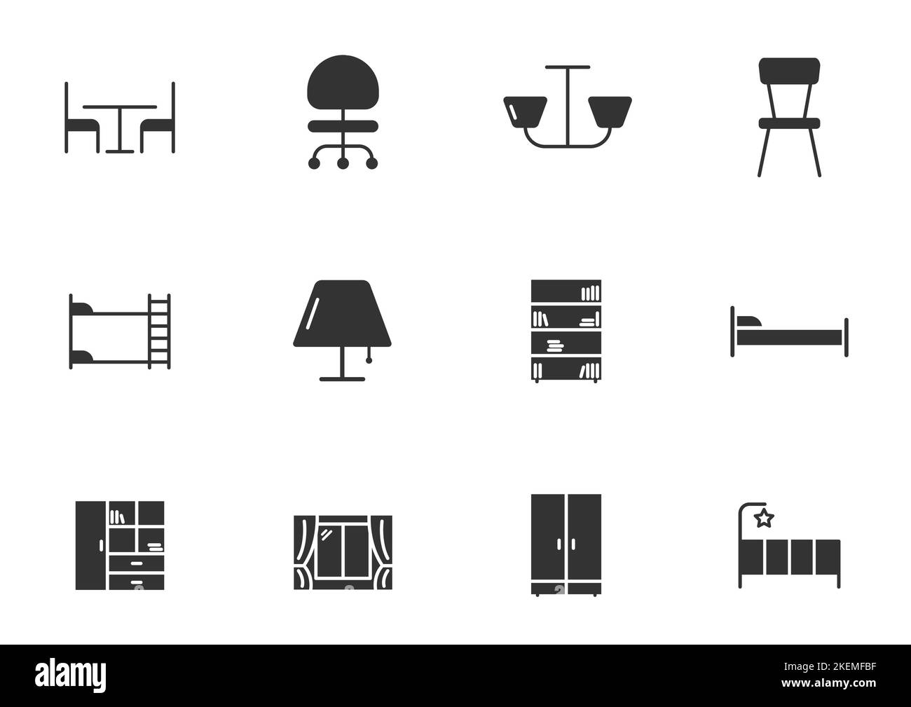 furniture glyph vector icons isolated Stock Vector
