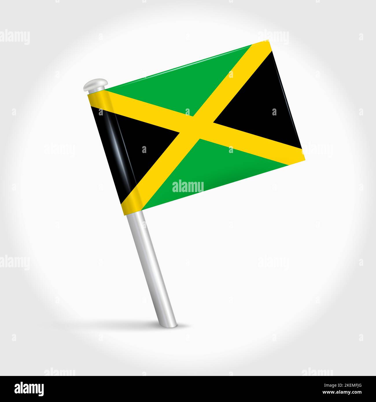 Jamaica map pin flag icon. Jamaican pennant map marker on a metal