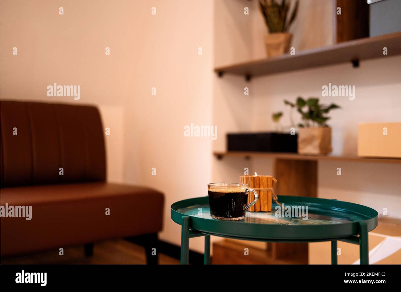 Interior photography of modern style open plan lounge room, details of