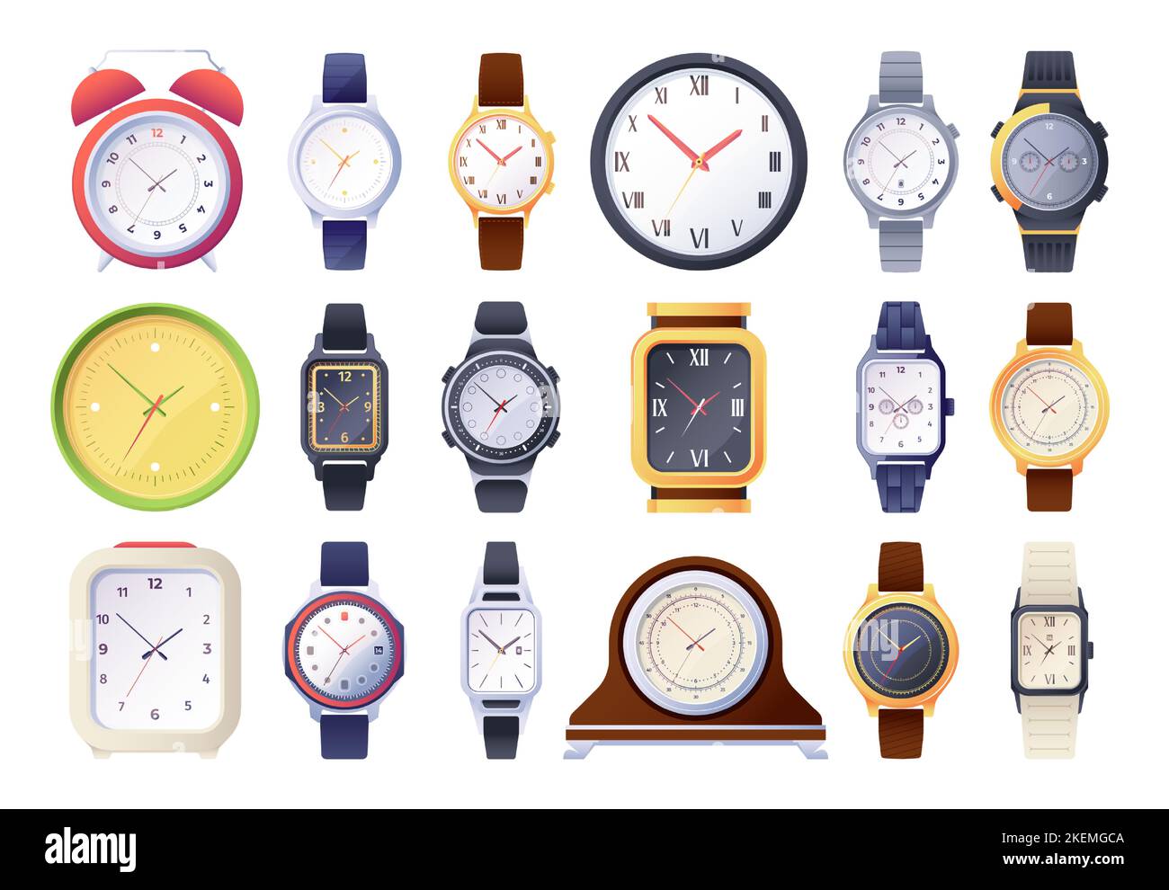 Cartoon clock. Electronic mechanical quartz watch dial accessory, alarm