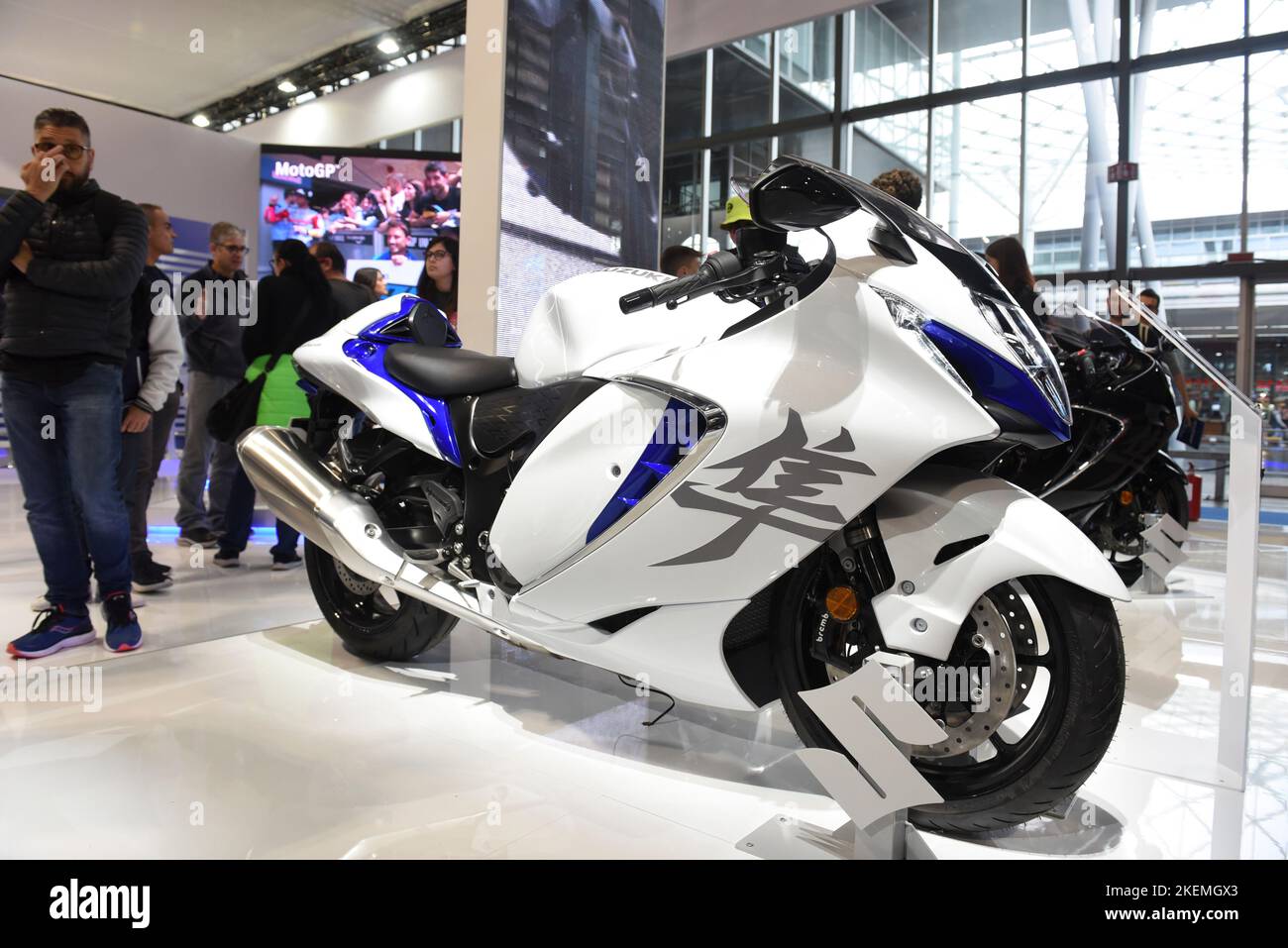Milan, Italy. 12th Nov, 2022. SUZUKI HAYABUSA new model il seen at the stand at 79th edition of EICMA, International Exhibition of Cycle and Motorcycle in Milan fair. (Credit Image: © Ervin Shulku/ZUMA Press Wire) Stock Photo