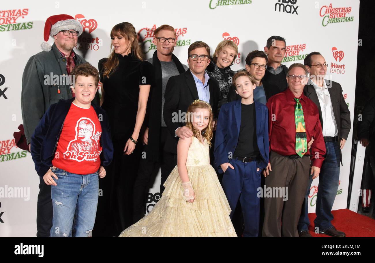 Los Angeles, California, USA 12th November 2022 (L-R) Executive Producer Nick Schenk, Actor Davis Murphy, Actress Erinn Hayes, Actor Zach Ward, Producer/Writer/Actor Peter Billingsley, Actress Julianna Layne, Actress Julie Hagerty, Actor River Drosche, Actor RD Robb, Director Clay Kaytis, Actor Scott Schwartz and Actor Ian Petrella attend 'A Christmas Story Christmas' Premiere at Gene Autry Museum on November 12, 2022 in Los Angeles, California, USA. Photo by Barry King/Alamy Live News Stock Photo