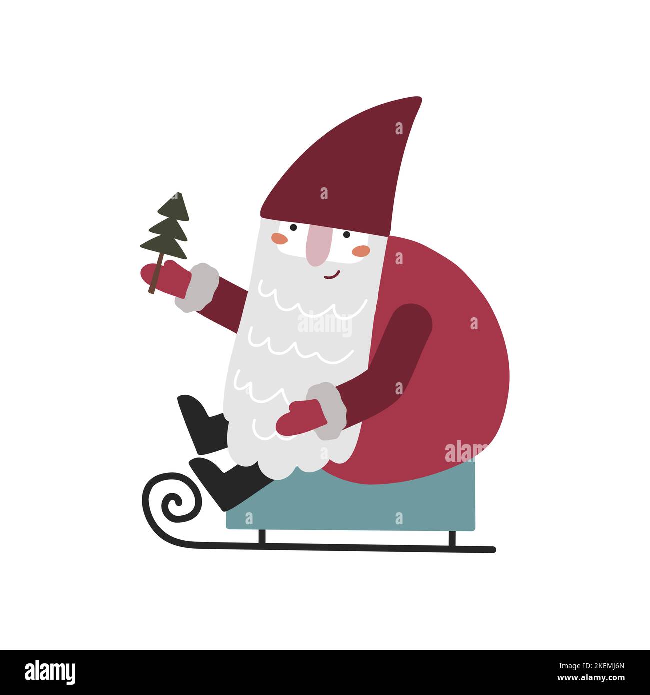 Funny Santa Cartoon Christmas illustration. Santa on a sled. Vector character Stock Vector