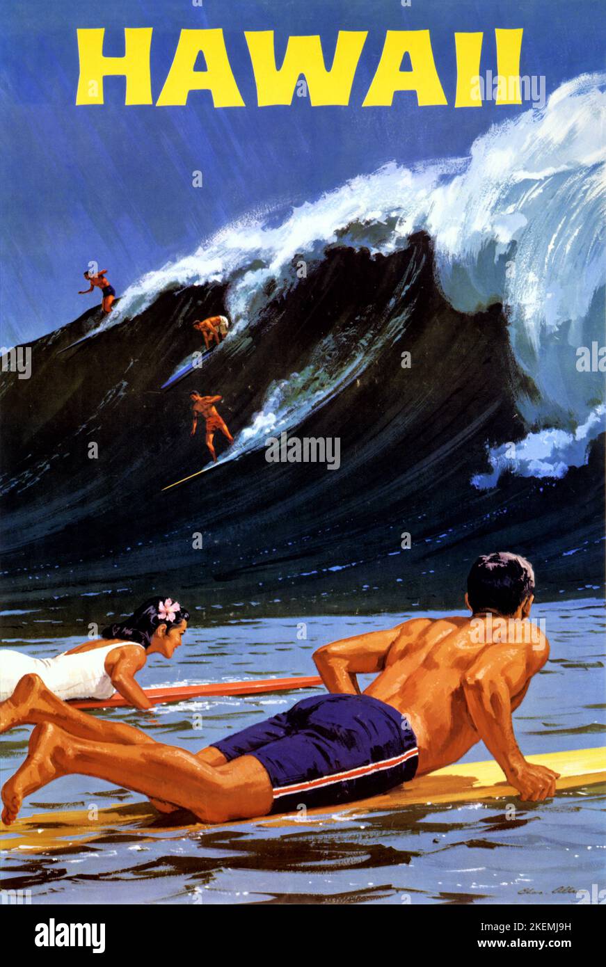 Hawaii by Chas Allen (dates unknown). Poster published in the 1950s in the US. Stock Photo