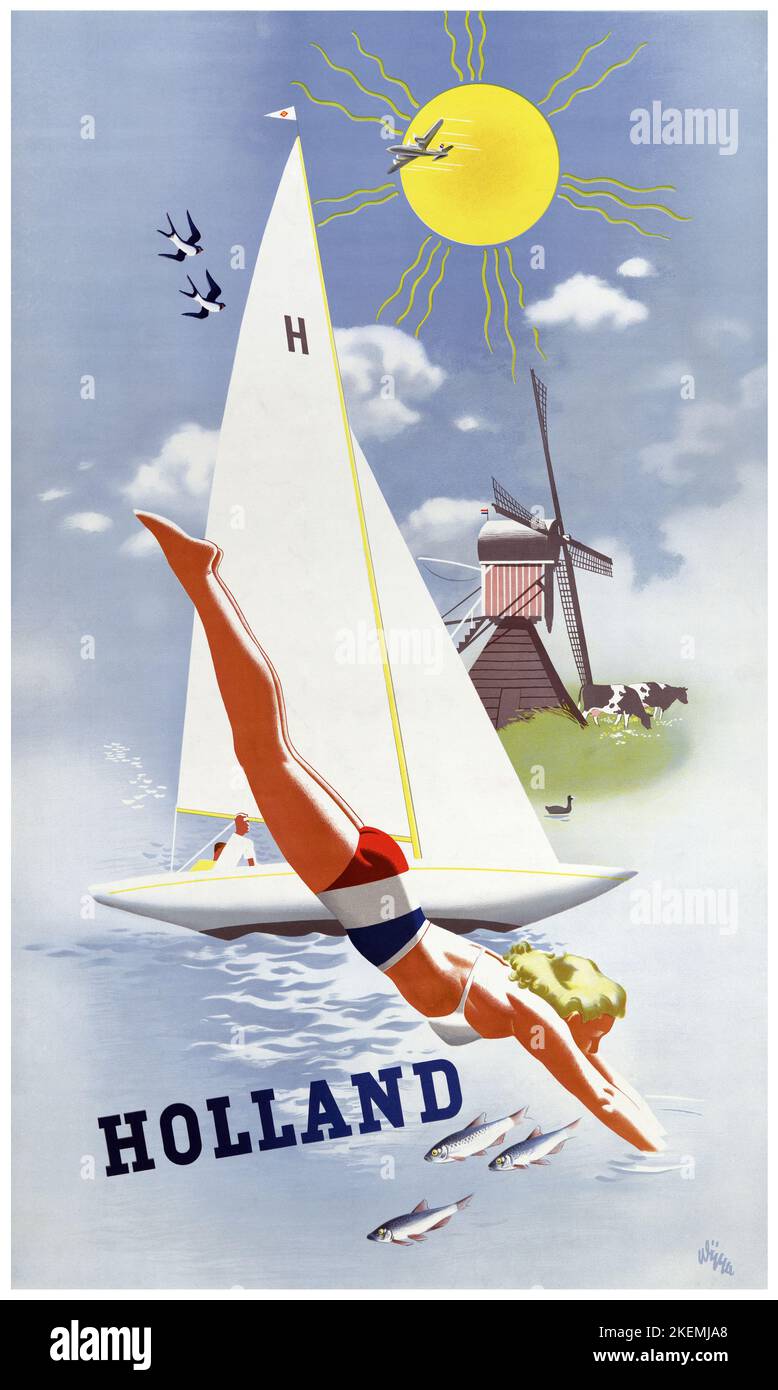 Holland by Jan Wijga (1902-1978). Poster published in 1947 in the Netherlands. Stock Photo
