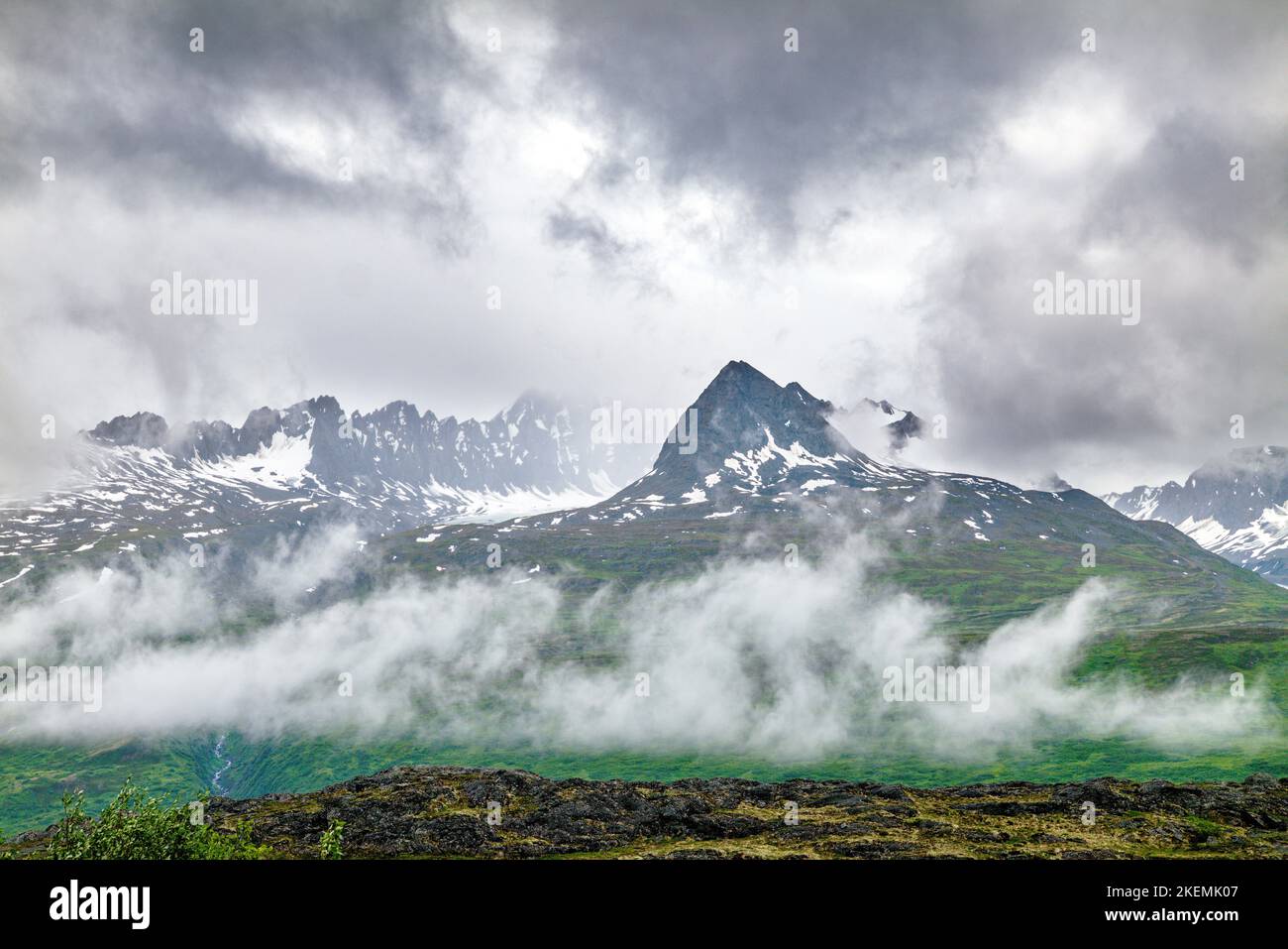 Cloud enshrouded Chugach Mountains near Thompson Pass; Richardson Highway; Alaska; USA Stock Photo