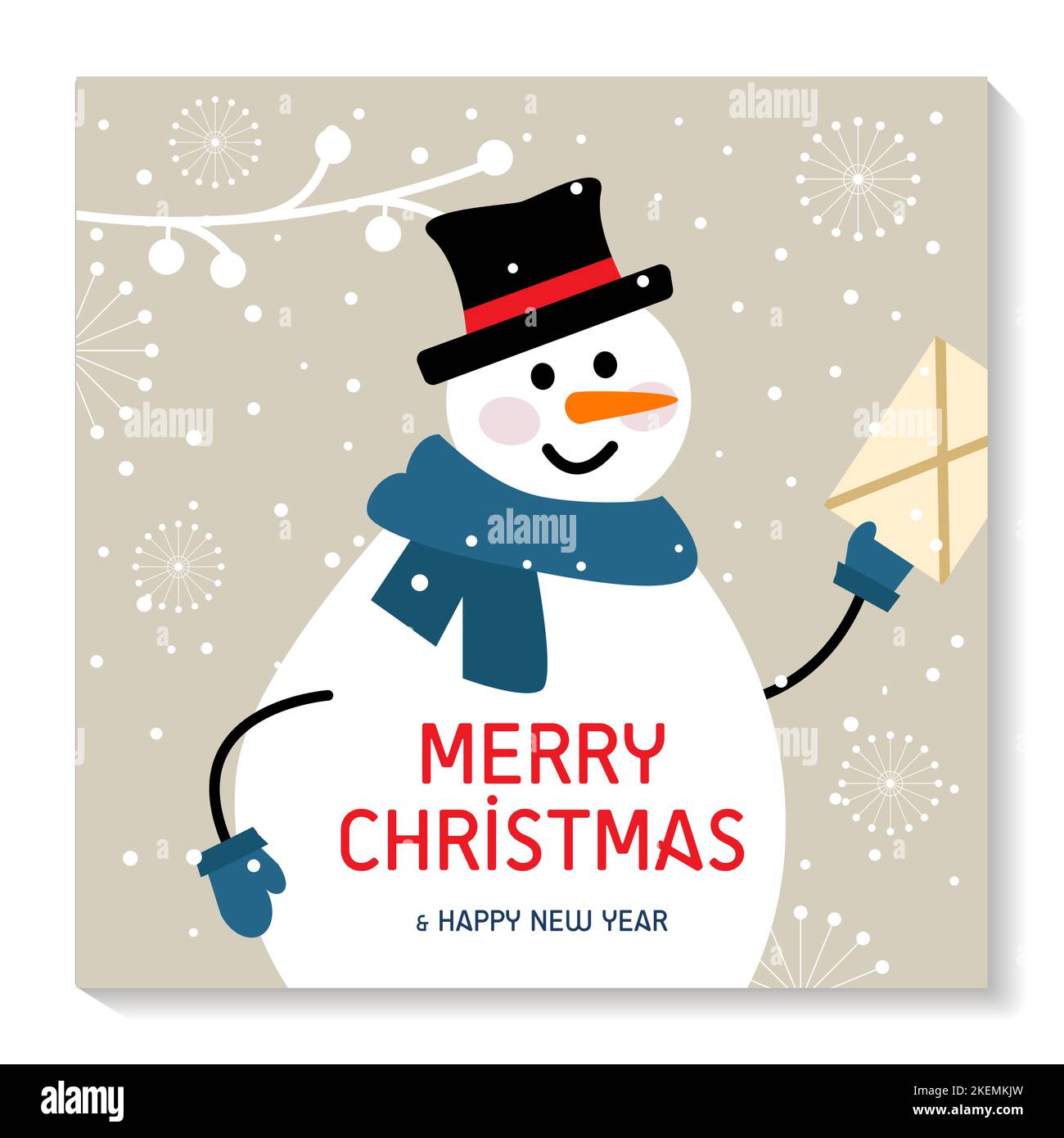gold Christmas cards. postman snowman brings a congratulatory letter