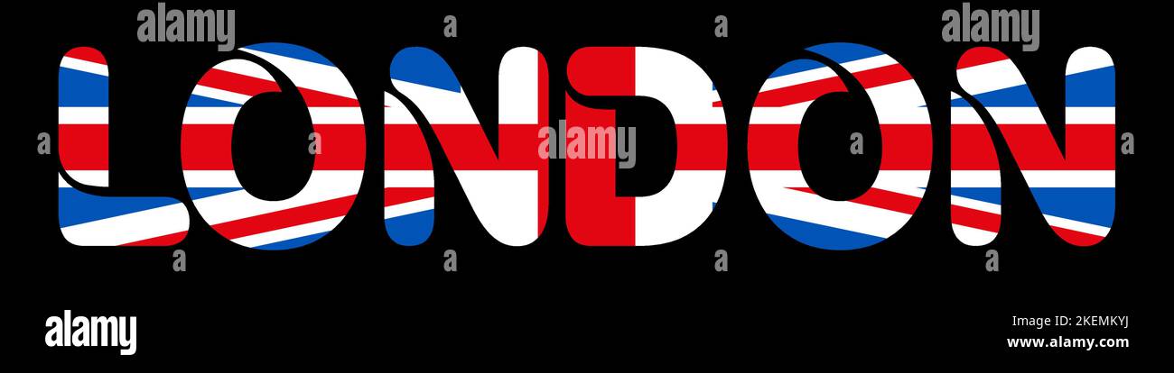 London and British flag lettering. Flat vector illustration isolated on ...