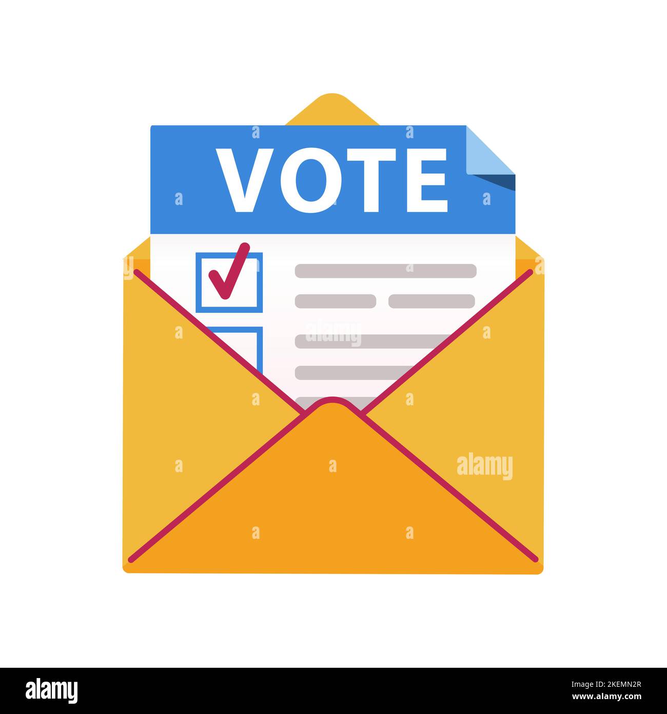 Vote by mail. Icon yellow envelope with a voting sheet Stock Vector