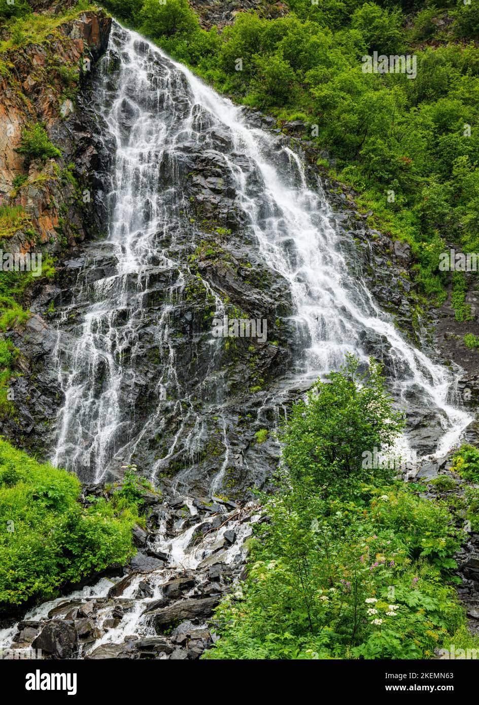 Horsetail Falls; Thompson Pass; Richardson Highway; Rt. 4; Alaska; USA Stock Photo