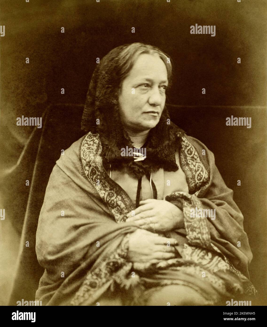 A portrait photograph of Julia Margaret Cameron, by Henry Herschel Hay Cameron.  1870. Stock Photo