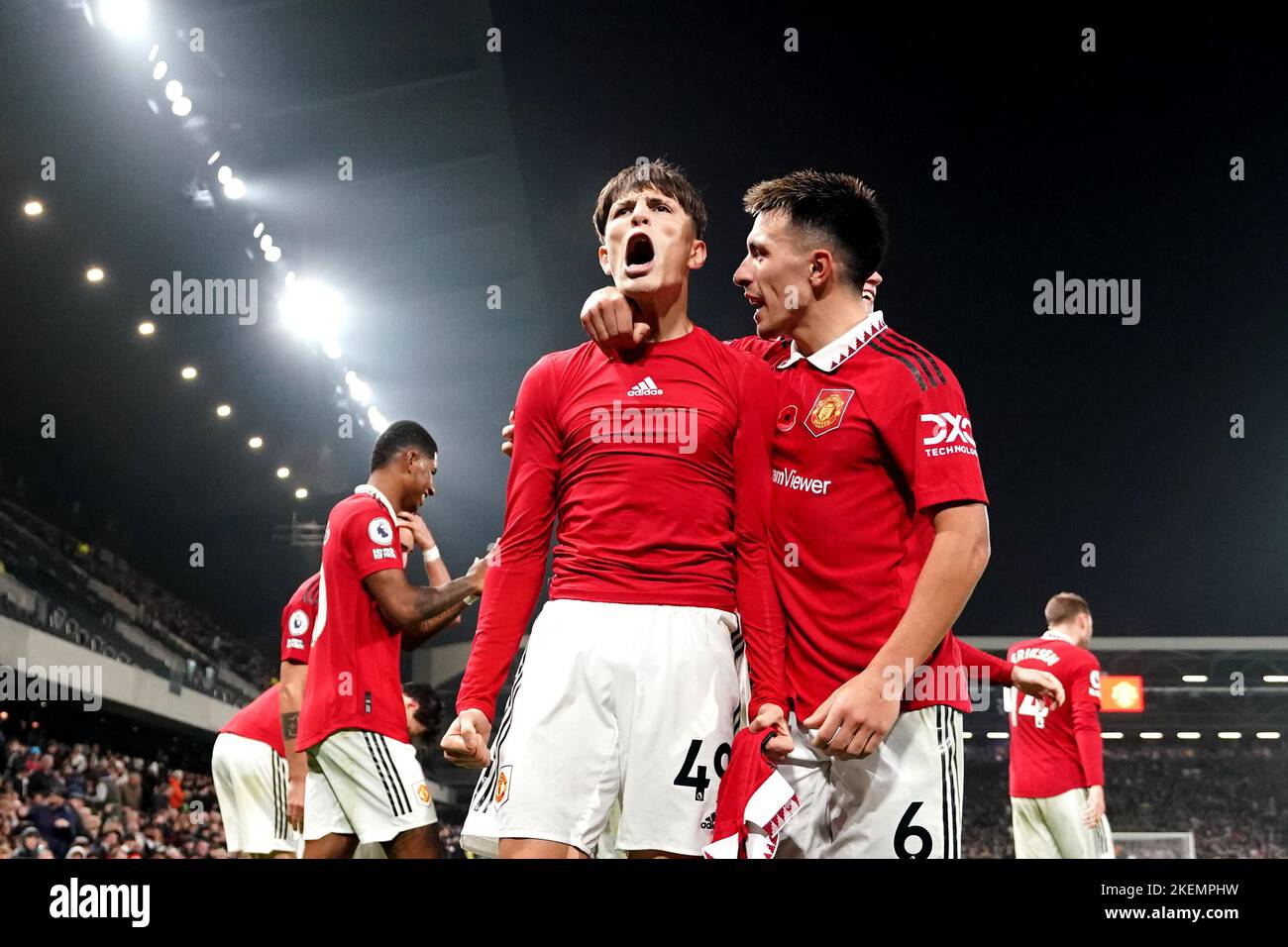 Manchester United's Alejandro Garnacho (left) celebrates after he